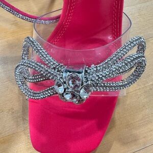 Crystal Bow Pink Clear Strap Women's Evening Sandal